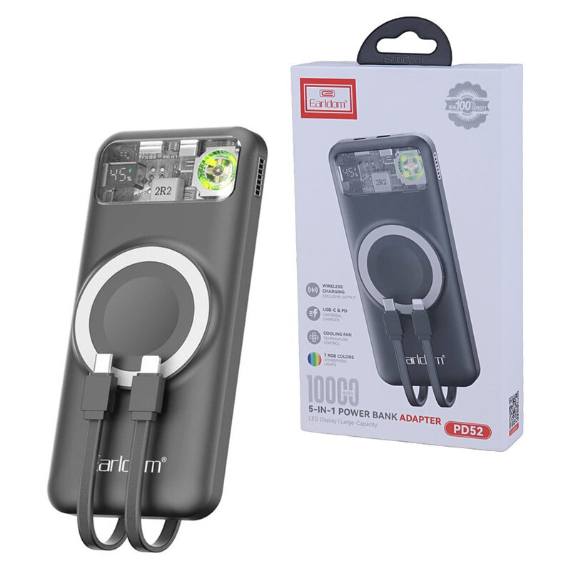 پاور بانک بی سیم فست شارژ ارلدام ET-PD52 PD 20W ظرفیت 10000 میلی آمپر ساعت