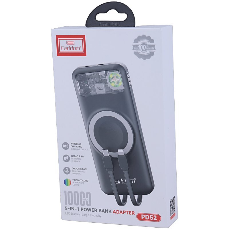پاور بانک بی سیم فست شارژ ارلدام ET-PD52 PD 20W ظرفیت 10000 میلی آمپر ساعت