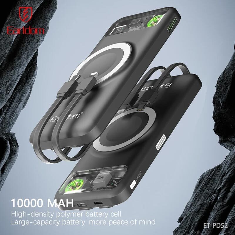 پاور بانک بی سیم فست شارژ ارلدام ET-PD52 PD 20W ظرفیت 10000 میلی آمپر ساعت