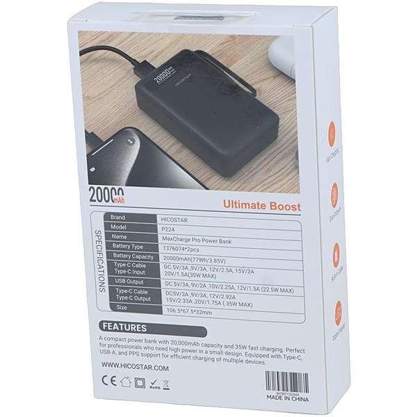 پاور بانک فست شارژ هایکو استار P224 PD 35W ظرفیت 20000 میلی آمپر ساعت