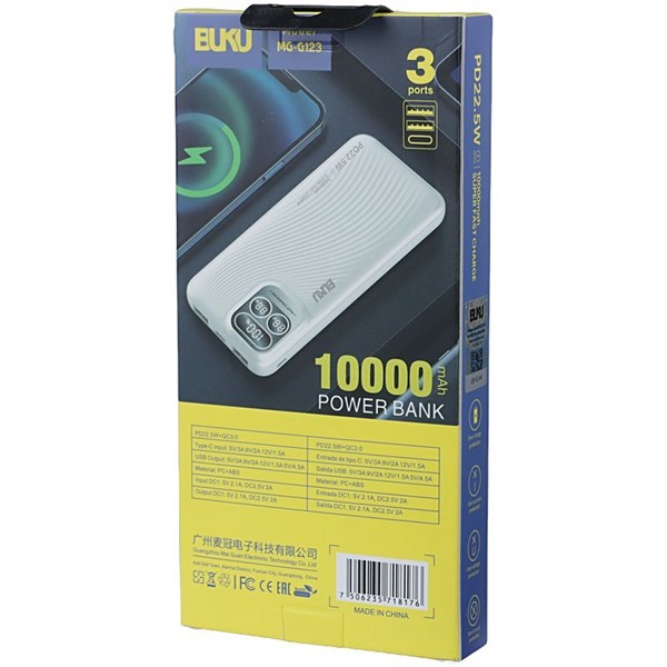 پاور بانک فست شارژ بوکو MG-G123 QC3.0 PD 22.5W ظرفیت 10000 میلی آمپر ساعت