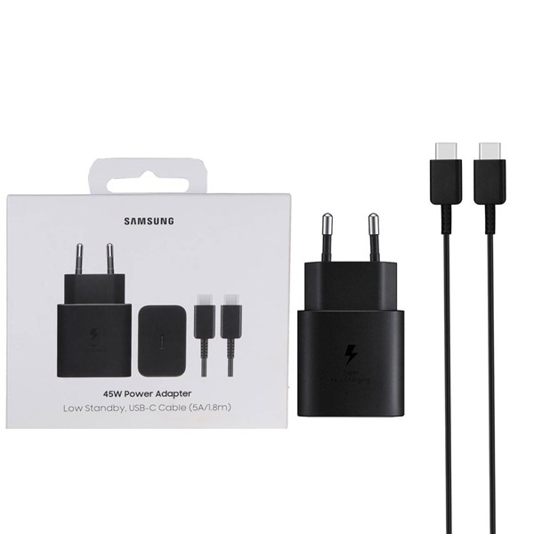 شارژر دیواری فست تک پورت Samsung مدل ET-T4511 45W به همراه کابل شارژ Type-C To Type-C - مشکی - اصلی (گارانتی 14 ماهه شرکتی)