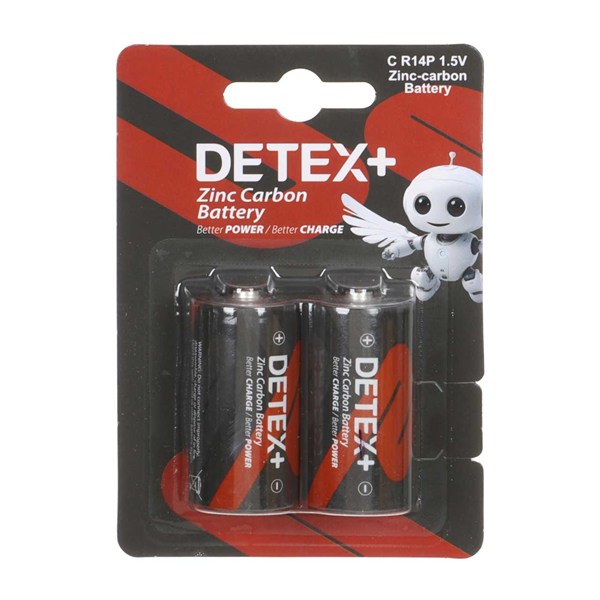 باتری سایز متوسط +Detex مدل Zinc Carbon R14P (بسته 2 عددی)