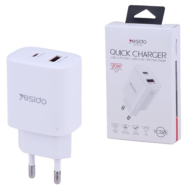 شارژر دیواری 20 وات یسیدو YC02E QC3.0 PD 3A