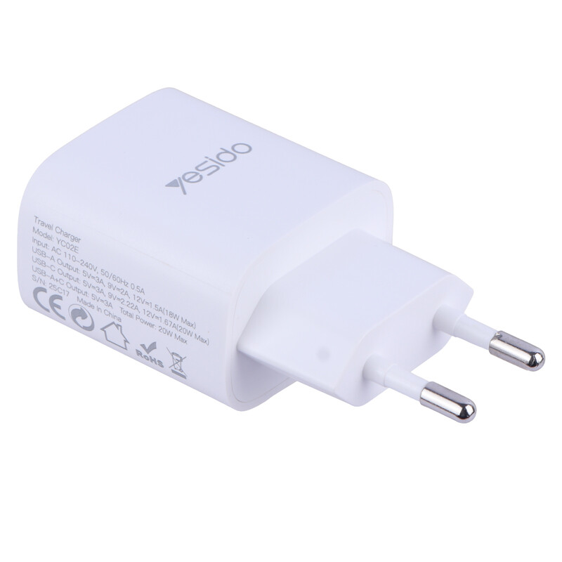 شارژر دیواری 20 وات یسیدو YC02E QC3.0 PD 3A