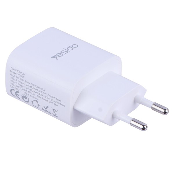 شارژر دیواری 20 وات یسیدو YC02E QC3.0 PD 3A