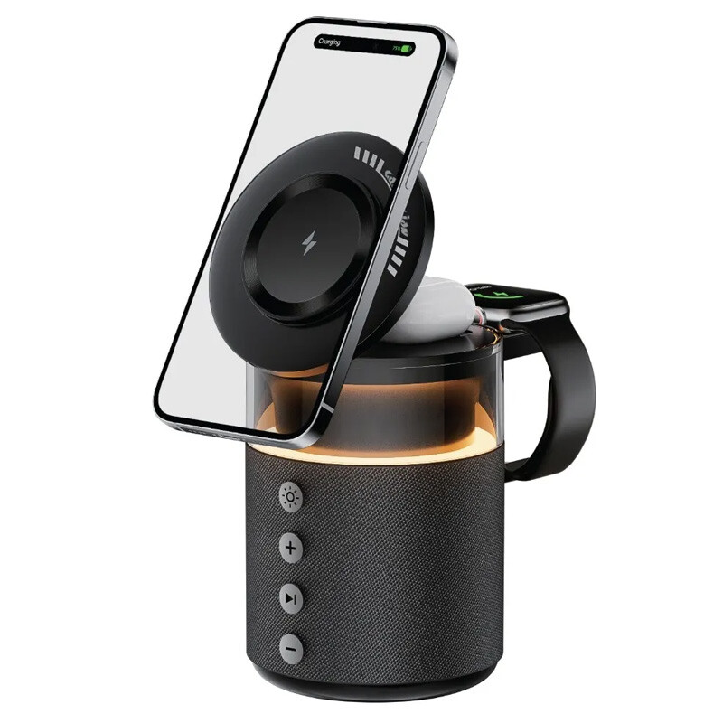شارژر بی سیم و چراغ رومیزی اسپیکر دار گرین لاین Wireless Charger 5 in 1