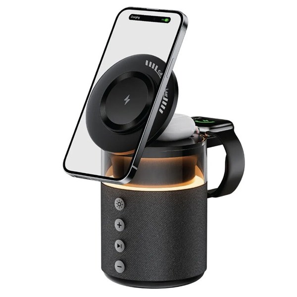 شارژر بی سیم و چراغ رومیزی اسپیکر دار گرین لاین Wireless Charger 5 in 1