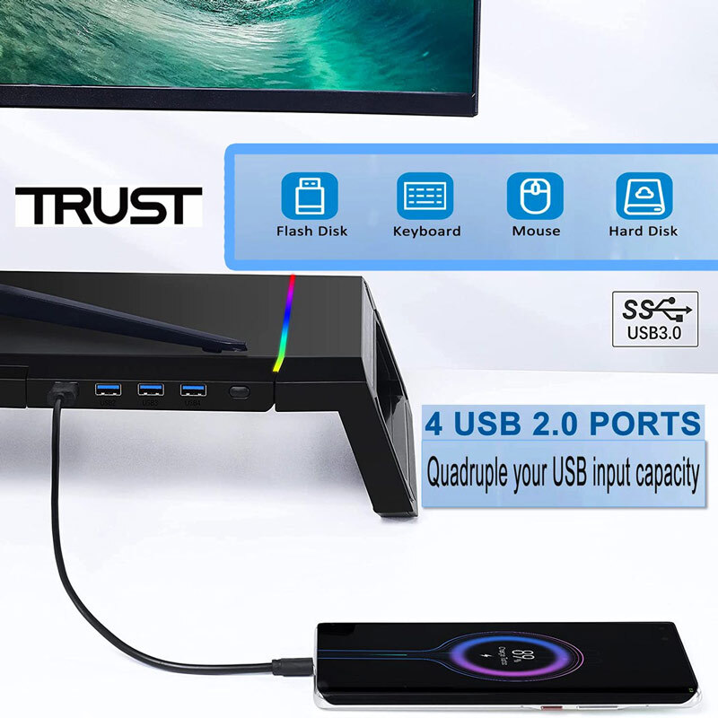 پایه زیر مانیتور و هاب 4 پورت USB تراست TDESK