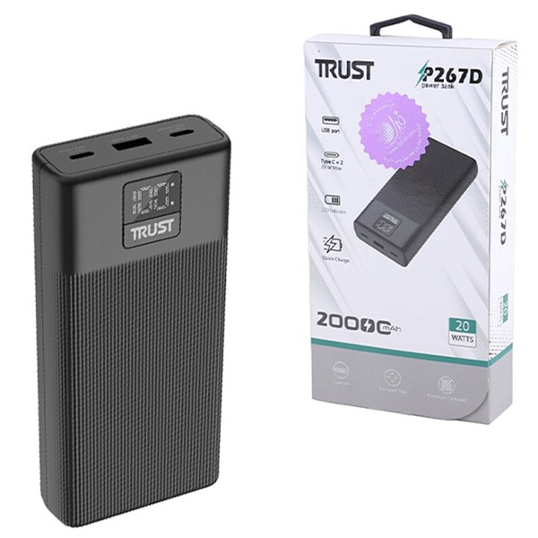 پاور بانک فست شارژ تراست P267D PD 20W ظرفیت 20000 میلی آمپر ساعت
