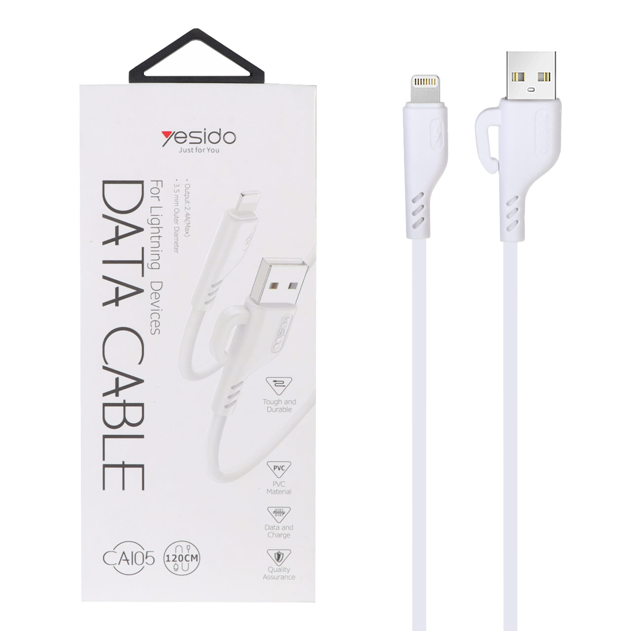 کابل شارژ فست 1.2 متری آیفون Yesido مدل CA105 - سفید (گارانتی 18 ماه تعویض نیکان همراه)