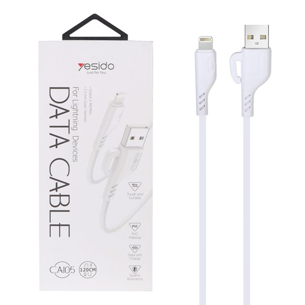 کابل شارژ فست 1.2 متری آیفون Yesido مدل CA105 - سفید (گارانتی 18 ماه تعویض نیکان همراه)