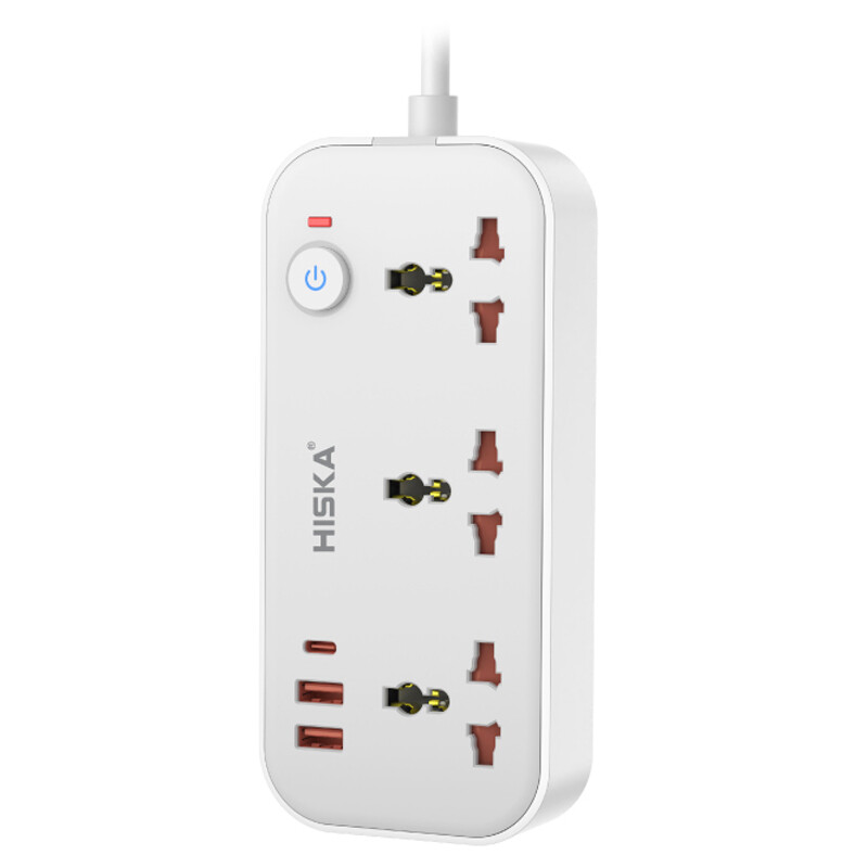 چند راهی 3 خانه هیسکا CH-5511 با کابل 2 متری + شارژر USB و Type-C