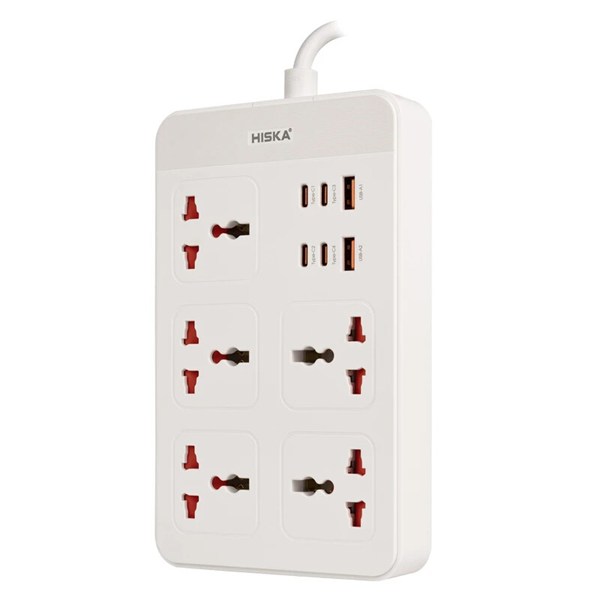 چند راهی 5 خانه هیسکا CH-5521 با کابل 2 متری + شارژر USB و Type-C
