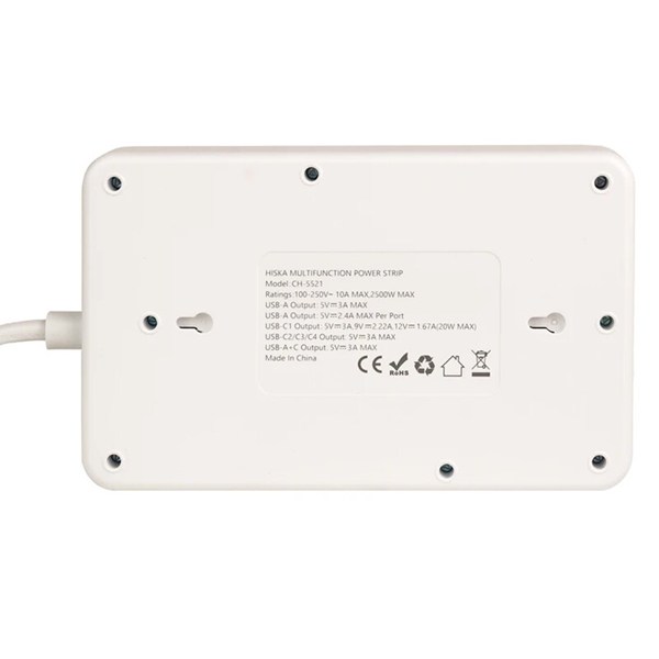 چند راهی 5 خانه هیسکا CH-5521 با کابل 2 متری + شارژر USB و Type-C