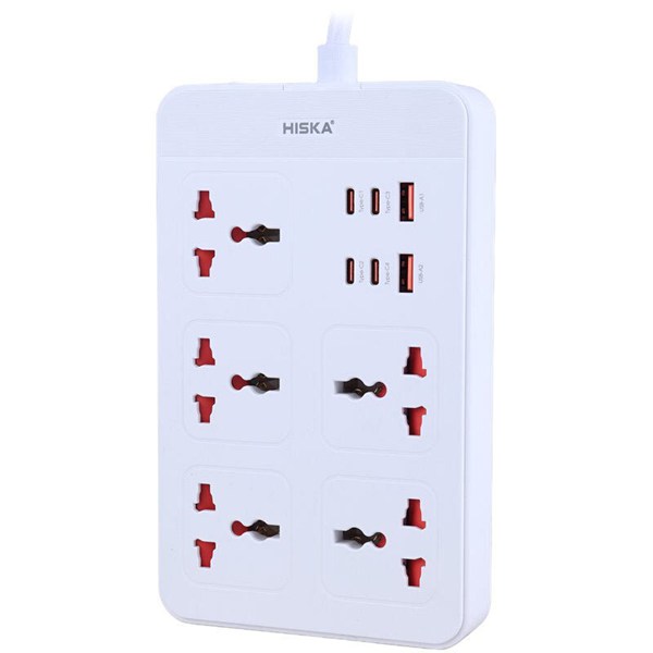 چند راهی 5 خانه هیسکا CH-5521 با کابل 2 متری + شارژر USB و Type-C