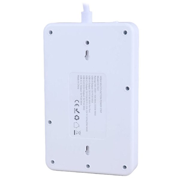 چند راهی 5 خانه هیسکا CH-5521 با کابل 2 متری + شارژر USB و Type-C