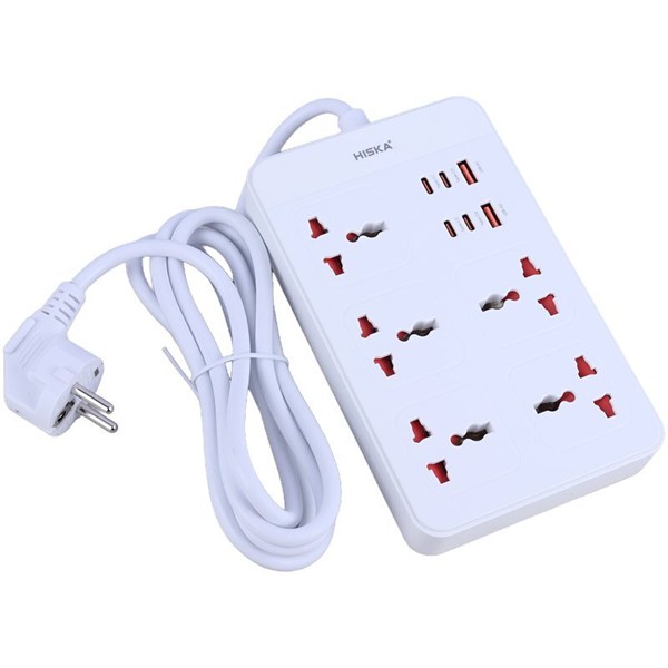چند راهی 5 خانه هیسکا CH-5521 با کابل 2 متری + شارژر USB و Type-C