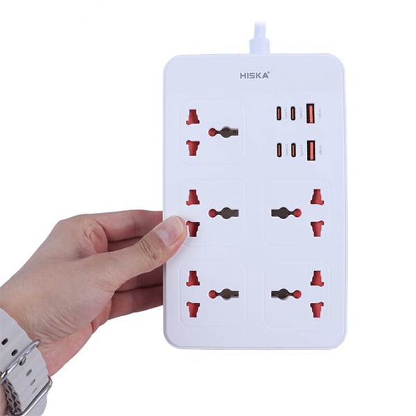 چند راهی 5 خانه هیسکا CH-5521 با کابل 2 متری + شارژر USB و Type-C