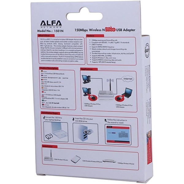کارت شبکه بی سیم Alfa 1501N 150Mbps