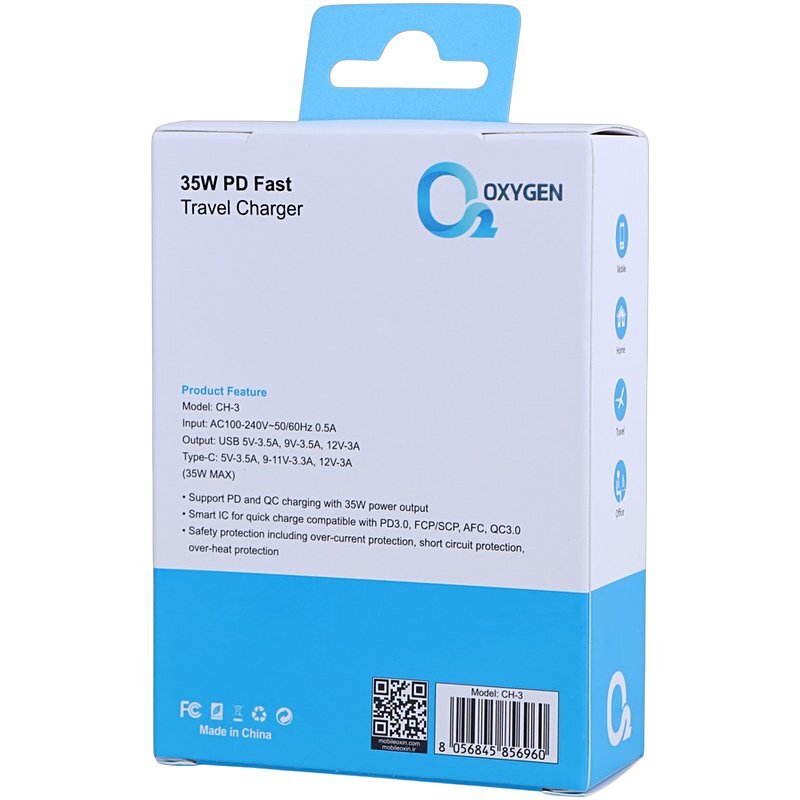 شارژر دیواری 35 وات اکسیژن CH-3 QC3.0 PD 3.5A