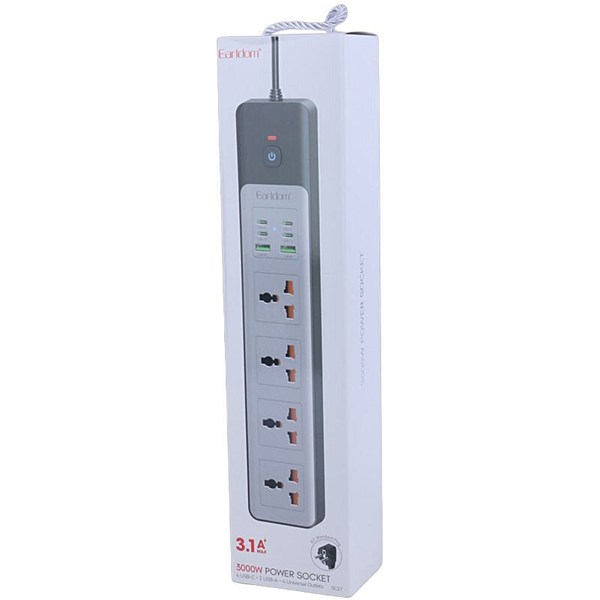 چند راهی 4 خانه ارلدام ES-SC27 با کابل 2 متری + شارژر USB و Type-C