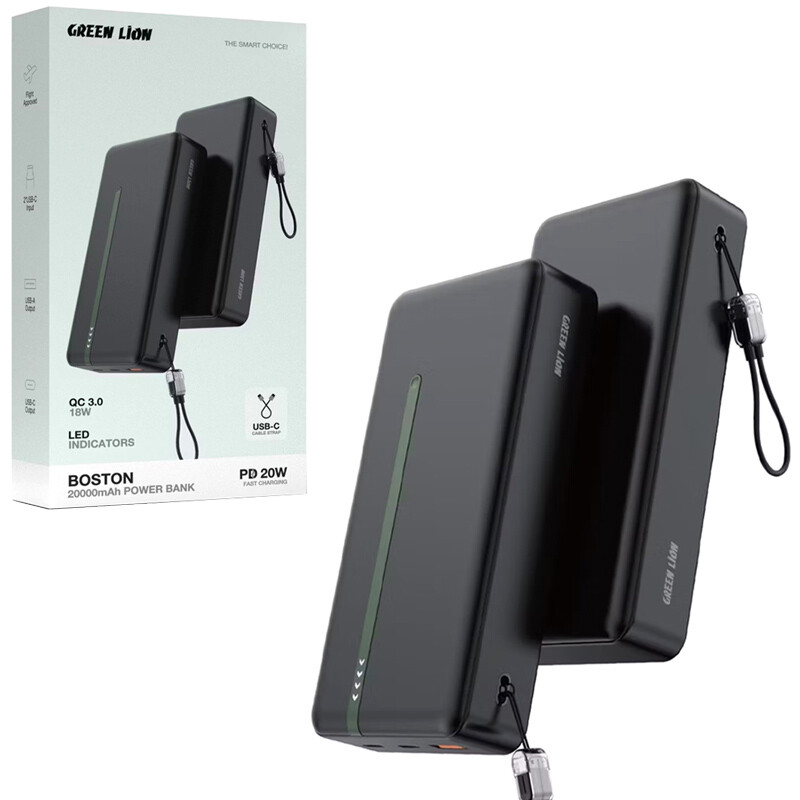 پاور بانک فست شارژ گرین لاین Boston GL-PX34 GNBOS20KPBBK QC3.0 PD 20W ظرفیت 20000 میلی آمپر ساعت