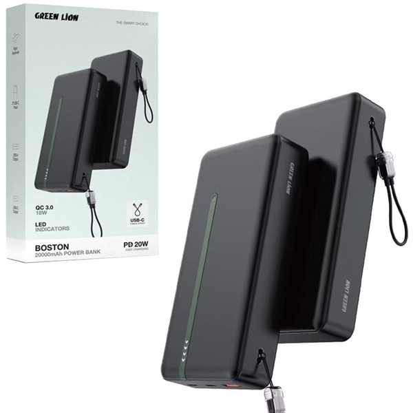 پاور بانک فست شارژ گرین لاین Boston GL-PX34 GNBOS20KPBBK QC3.0 PD 20W ظرفیت 20000 میلی آمپر ساعت