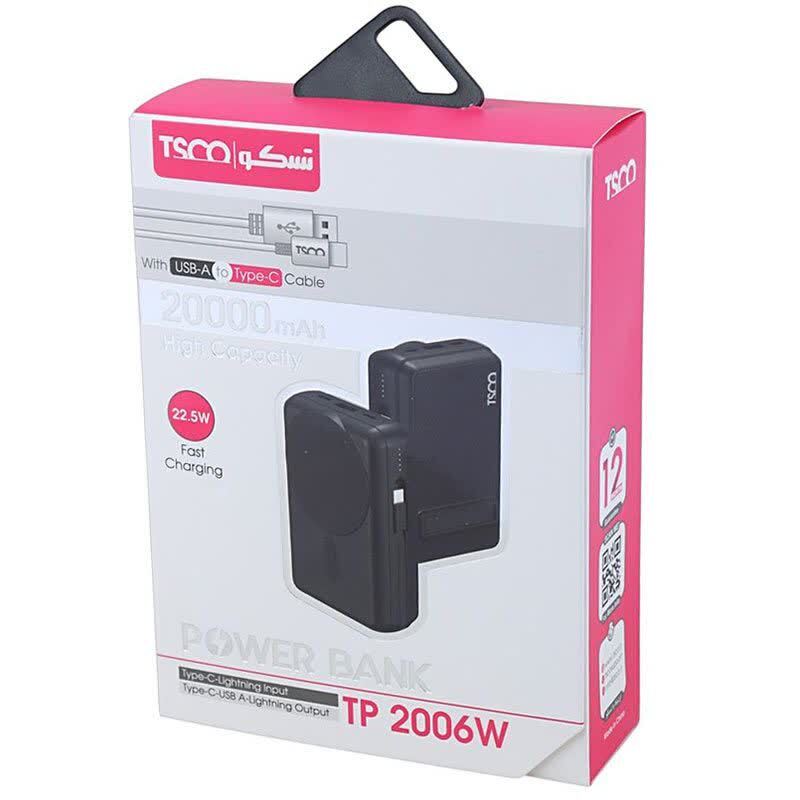 پاور بانک بی سیم فست شارژ تسکو TP 2006W QC3.0 PD 22.5W ظرفیت 20000 میلی آمپر ساعت