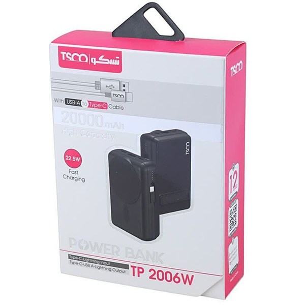 پاور بانک بی سیم فست شارژ تسکو TP 2006W QC3.0 PD 22.5W ظرفیت 20000 میلی آمپر ساعت