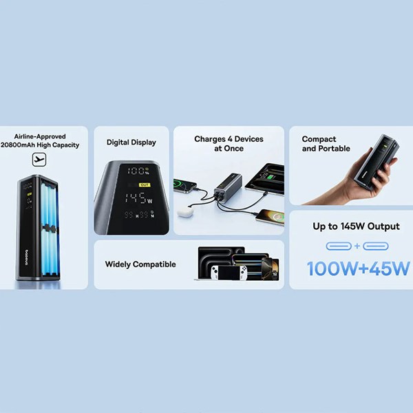 پاور بانک فست شارژ باسئوس EnerGeek GP12 PPAP-20E5 P10082109813 PD 100W ظرفیت 20800 میلی آمپر ساعت