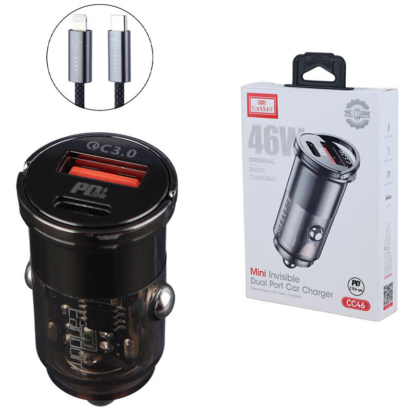 شارژر فندکی 36 وات ارلدام ES-CC46 + کابل تبدیل آیفونی