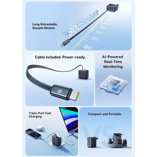 شارژر دیواری سیم وصل 100 وات باسئوس EnerCore CJ11 E0120M PD 5A