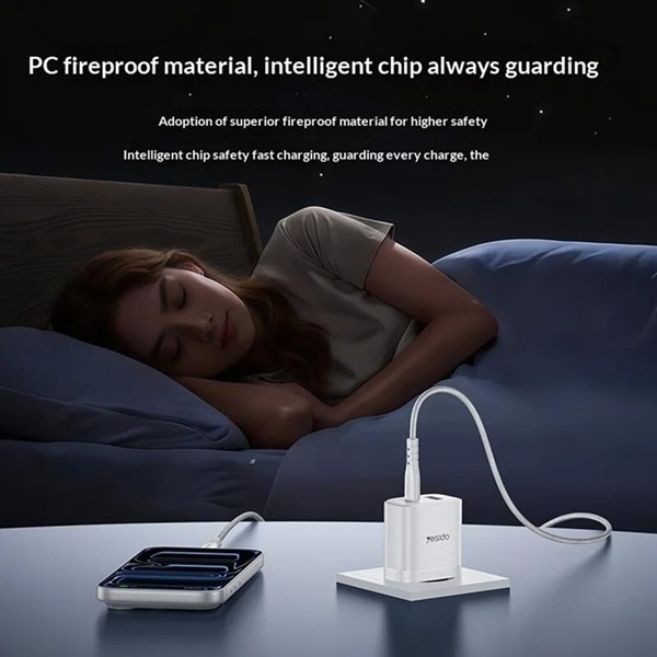 شارژر دیواری 20 وات یسیدو YC106 GaN QC PD 3A + کابل تبدیل تایپ سی