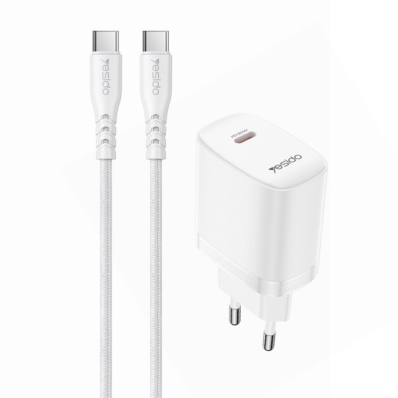شارژر دیواری 20 وات یسیدو YC105 GaN PD 3A + کابل تبدیل تایپ سی
