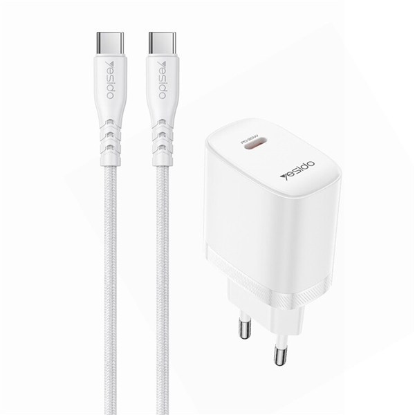 شارژر دیواری 20 وات یسیدو YC105 GaN PD 3A + کابل تبدیل تایپ سی