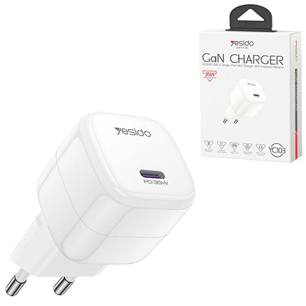شارژر دیواری 35 وات یسیدو YC103 GaN PD 3A