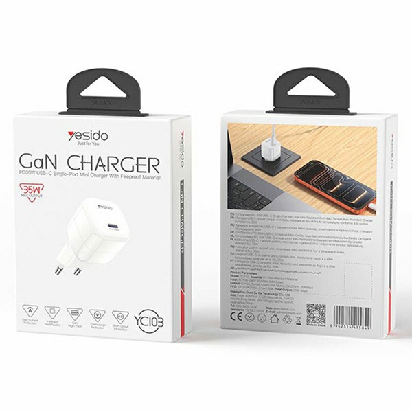 شارژر دیواری 35 وات یسیدو YC103 GaN PD 3A