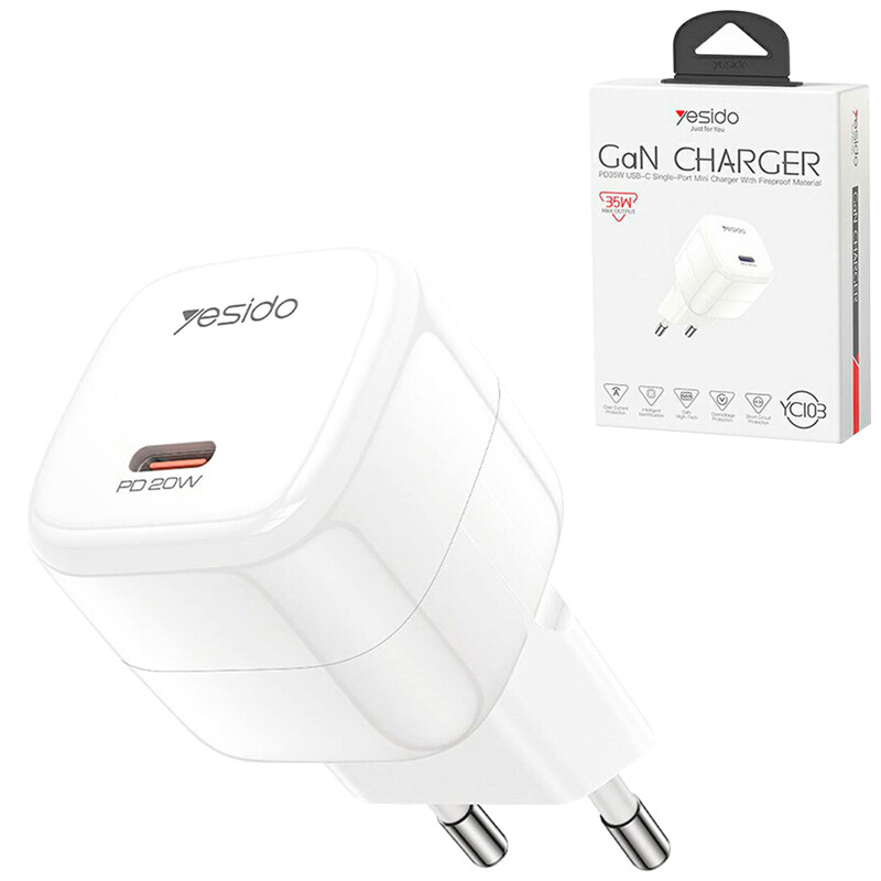 شارژر دیواری 20 وات یسیدو YC102 PD 3A