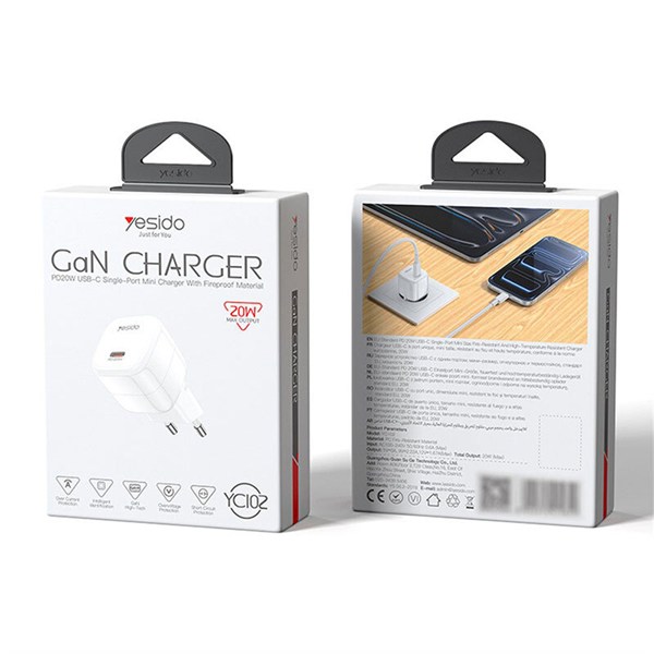 شارژر دیواری 20 وات یسیدو YC102 PD 3A