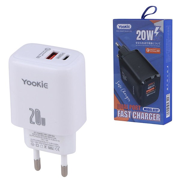 شارژر دیواری 20 وات یوکی EI3Y QC3.0 PD 3.1A