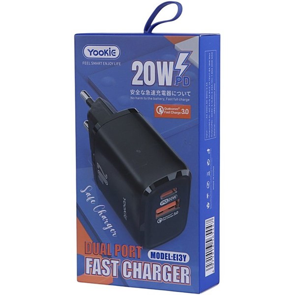 شارژر دیواری 20 وات یوکی EI3Y QC3.0 PD 3.1A