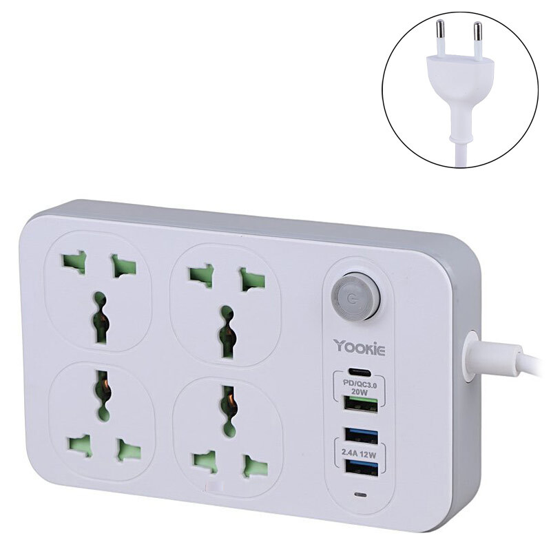 چند راهی 4 خانه یوکی EB01 با کابل 1.5 متری + شارژر USB و Type-C