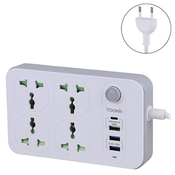 چند راهی 4 خانه یوکی EB01 با کابل 1.5 متری + شارژر USB و Type-C