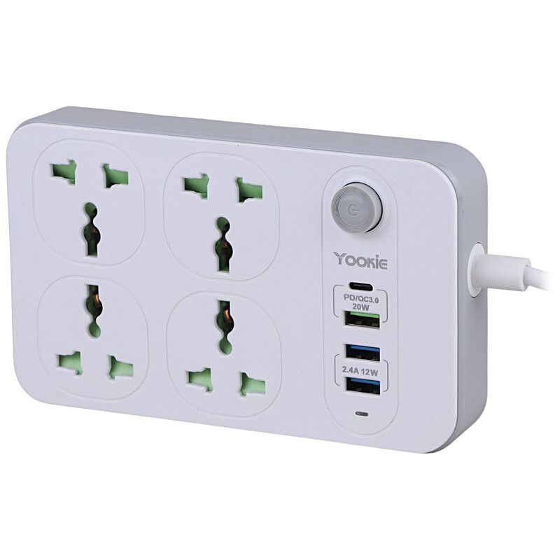 چند راهی 4 خانه یوکی EB01 با کابل 1.5 متری + شارژر USB و Type-C