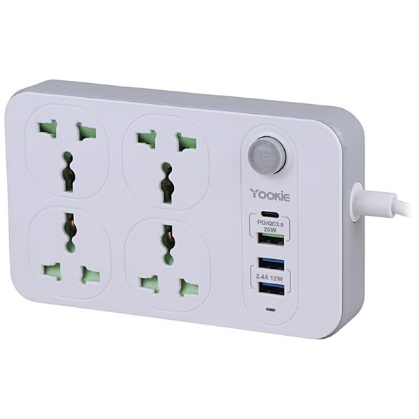 چند راهی 4 خانه یوکی EB01 با کابل 1.5 متری + شارژر USB و Type-C