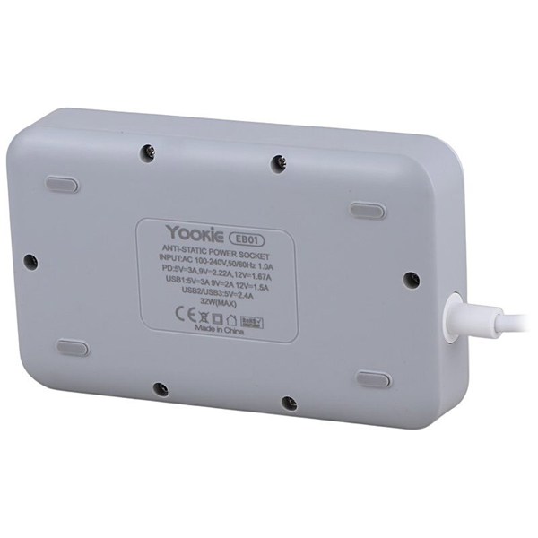 چند راهی 4 خانه یوکی EB01 با کابل 1.5 متری + شارژر USB و Type-C