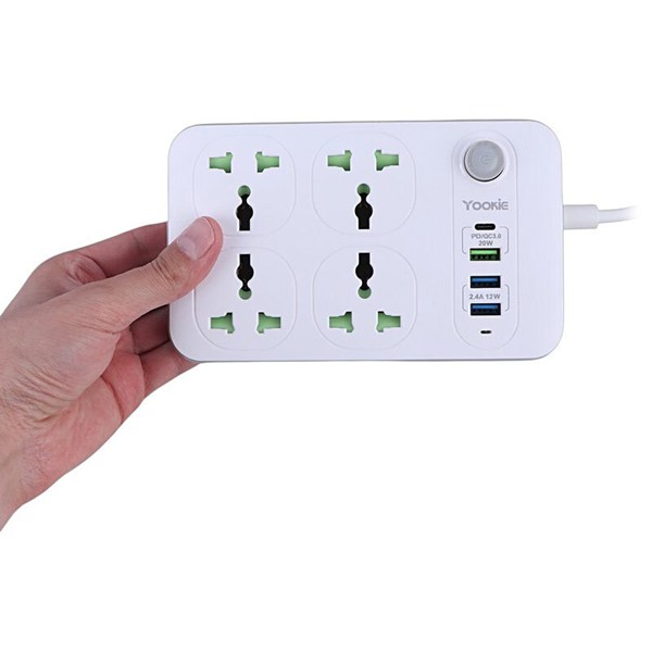 چند راهی 4 خانه یوکی EB01 با کابل 1.5 متری + شارژر USB و Type-C