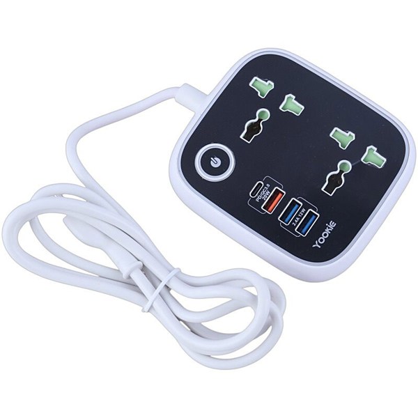 چند راهی 2 خانه یوکی EB03 با کابل 1.4 متری + شارژر USB و Type-C