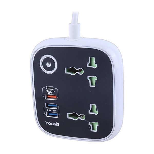 چند راهی 2 خانه یوکی EB03 با کابل 1.4 متری + شارژر USB و Type-C
